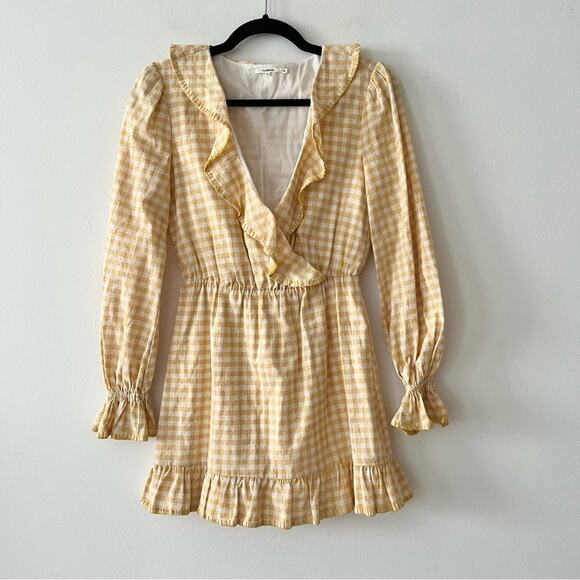 Tularosa Charleston Yellow Gingham Ruffle Mini Dress - Picture 2 of 6